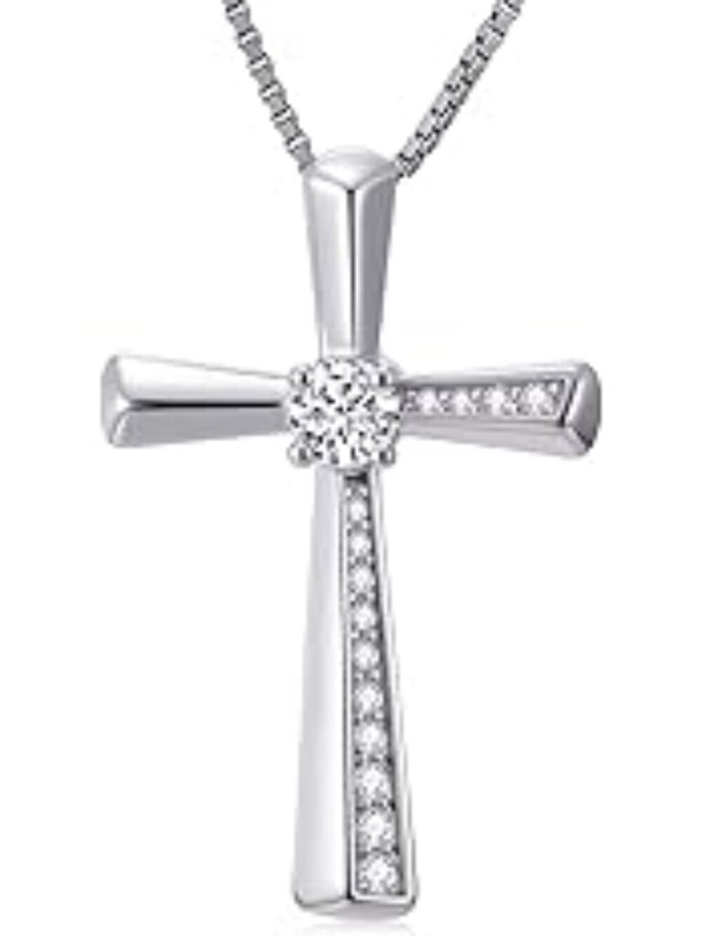 Sterling Silver 0.28 Carat Lab Grown Diamond Cross Necklace for Women, 18+2 Inch